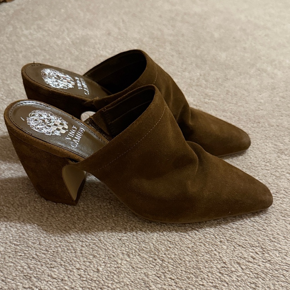 Vince Camuto Carlie Rich Brown Suede Mules - Picture 6 of 6